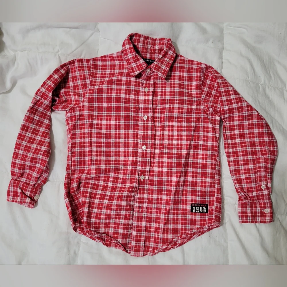 Brooks Brothers Boys Red Plaid Long Sleeve Button Down Shirt Size Small Holiday